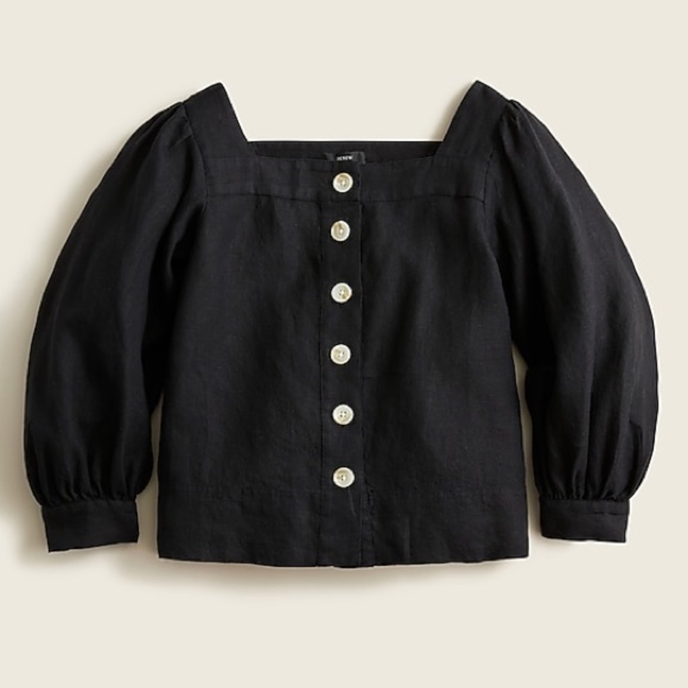 NWOT J Crew Squareneck button-front linen top S